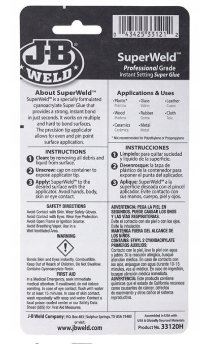 J-B WELD 33120 silné vteřinové lepidlo SuperWeld Professional Grade ( 20g ) - Image 3