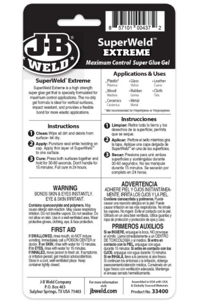 J-B WELD 33400 vtěřinové gelové lepidlo nárazuvzdorné SuperWeld Extreme ( 15g ) - Image 2